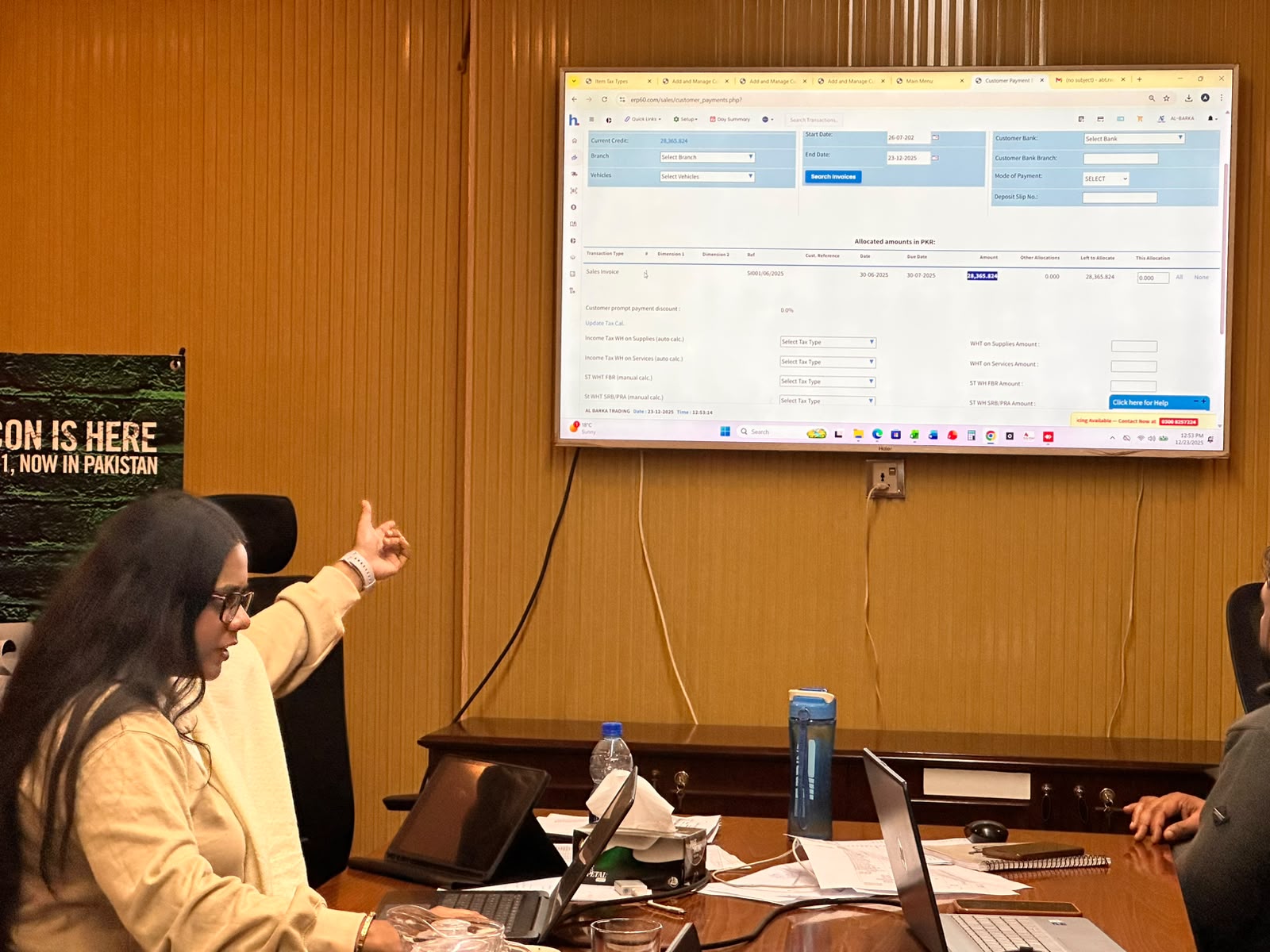 Hisaab.pk dashboard shown on screen in a meeting